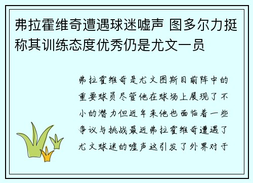 弗拉霍维奇遭遇球迷嘘声 图多尔力挺称其训练态度优秀仍是尤文一员
